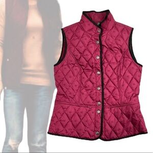 Eddie Bauer 650 Down Diamond Quilted Snowflake Embroidered Vest Berry Red
